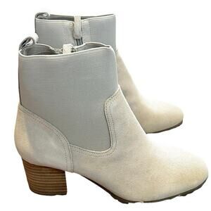 VIOLET & RED Women’s Leather Knit Cuff Ankle Block Heel Bootie Beige-Size 8